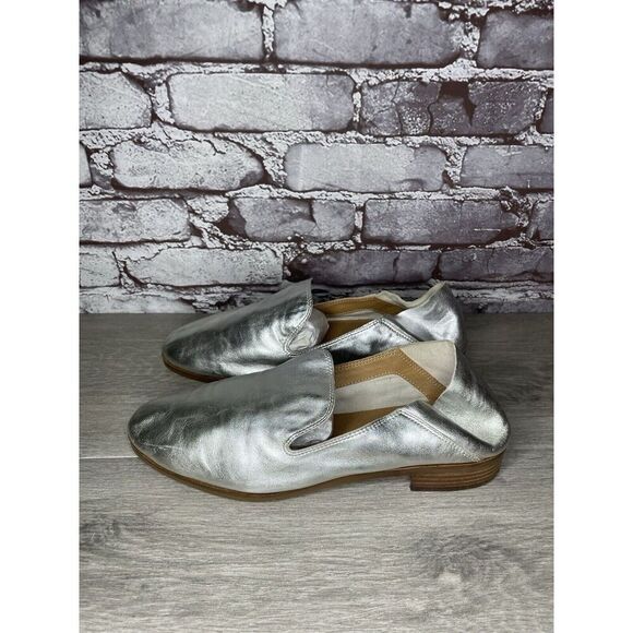Lucky Brand Metallic Silver Leather Slip On Loafers Flats Shoes Women 11M US/43 - Picture 15 of 16